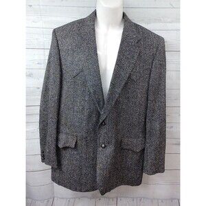 Circle Dallas Mens Blazer Jacket Black Gray 44R 100% Silk Tweed Chevron
